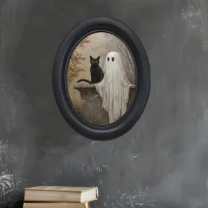 Vintage Ghost & Cat Wall Decor, Vintage Wall Art, Gothic Victorian Style 3D Painting, Handmade Photo Transfer Print, Halloween Christmas Decoration