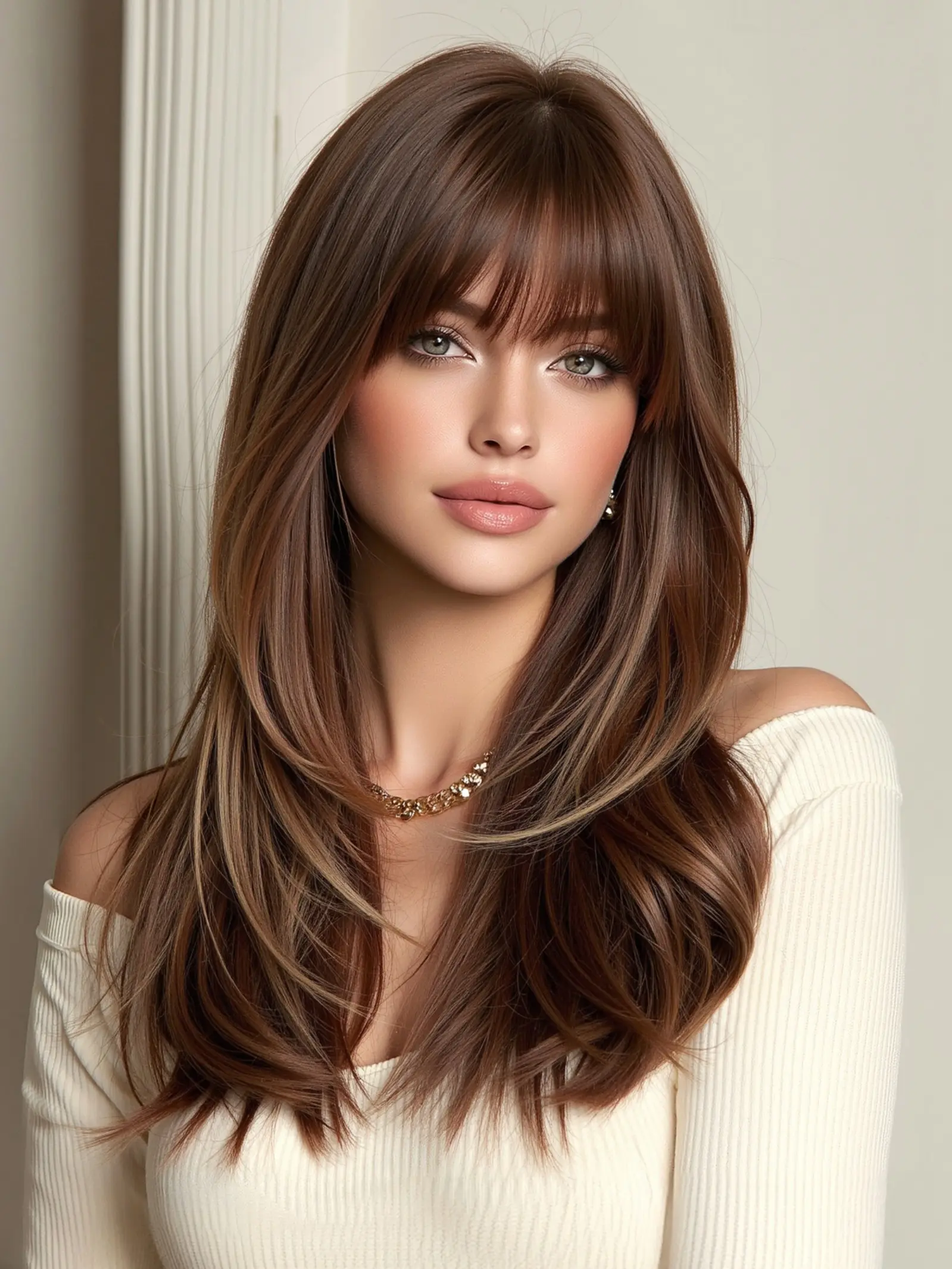 20 Inch Wig with Bangs, Beginner Friendly Wig, Dipped Dyed Medium Length Synthetic Hair Wig, Natural Rose Net Wig, Straight Synthetic Wigs, Synthetic Machine Wigs, Heat Resistant, Festival Mother's Day Gift