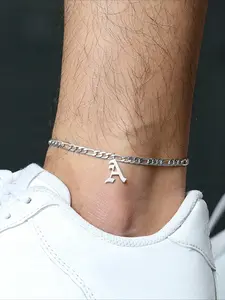 1pc Creative AZ Ancient English 26 Letter Design Stainless Steel Men's Foot Chain