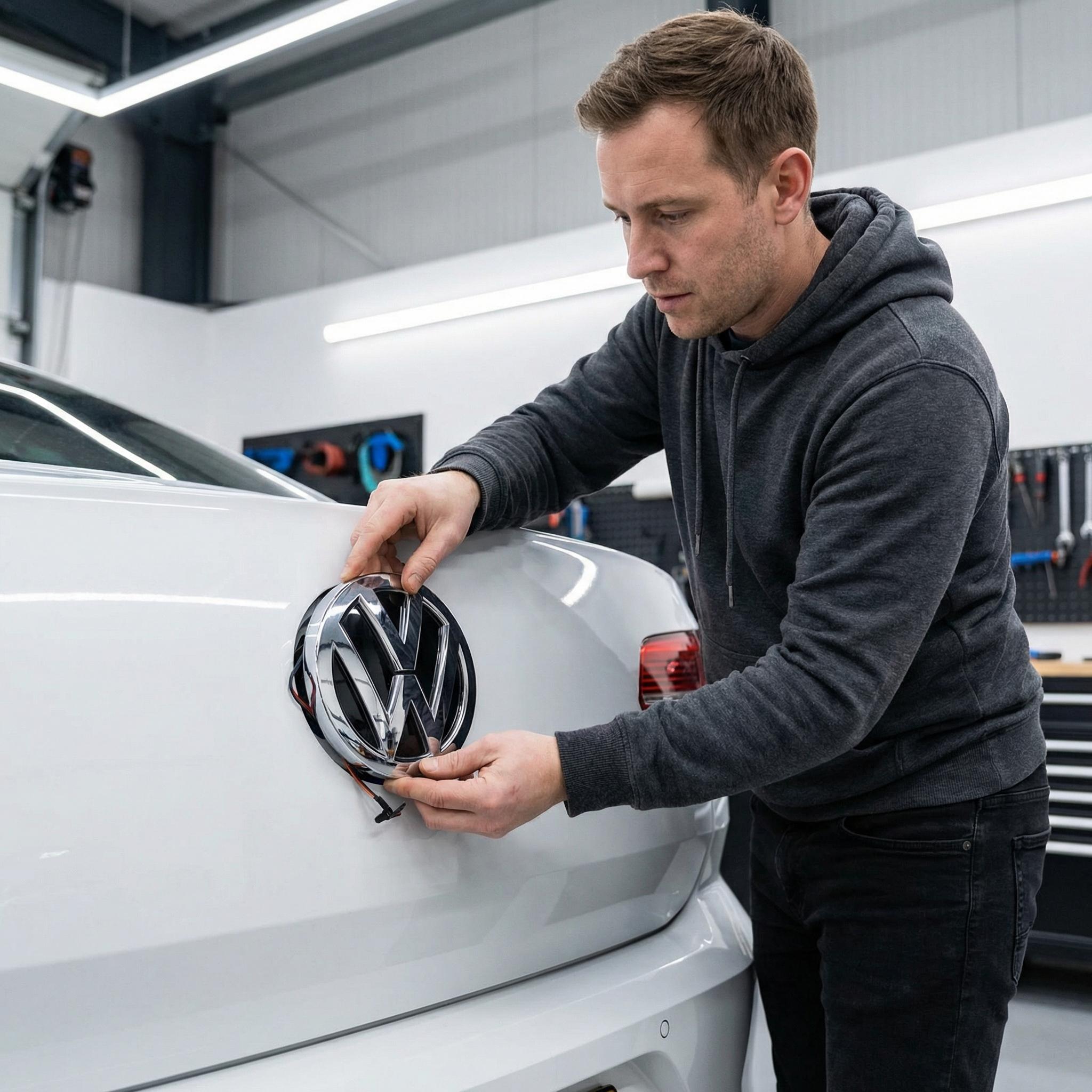 VW LED Logo Light for Volkswagen Golf Jetta Passat CC Polo | 4D/5D Glowing Front Grille Rear Badge Emblem | 11cm Car Atmosphere Decorative Lamp | Modification Accessories Tube Tail Lights Tacoma Roof Top Strobe Bar with RGB Fuse Assortment Kit Puller