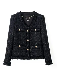 Elegant Lurex Woven Fringed Chain Jacket, High-End Tweed Coat for Women, Fashionable Luxury Chic Outerwear for Sophisticated Style