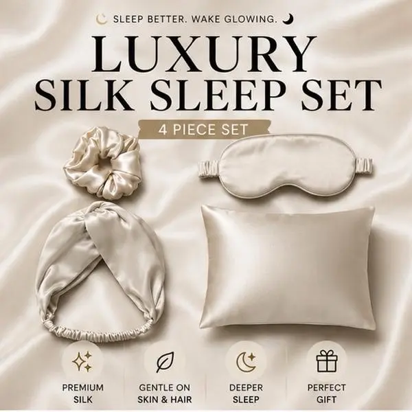 Double-Sided Silk 4-Piece Set - Sleep Eye Mask, Pillowcase, Hair Tie