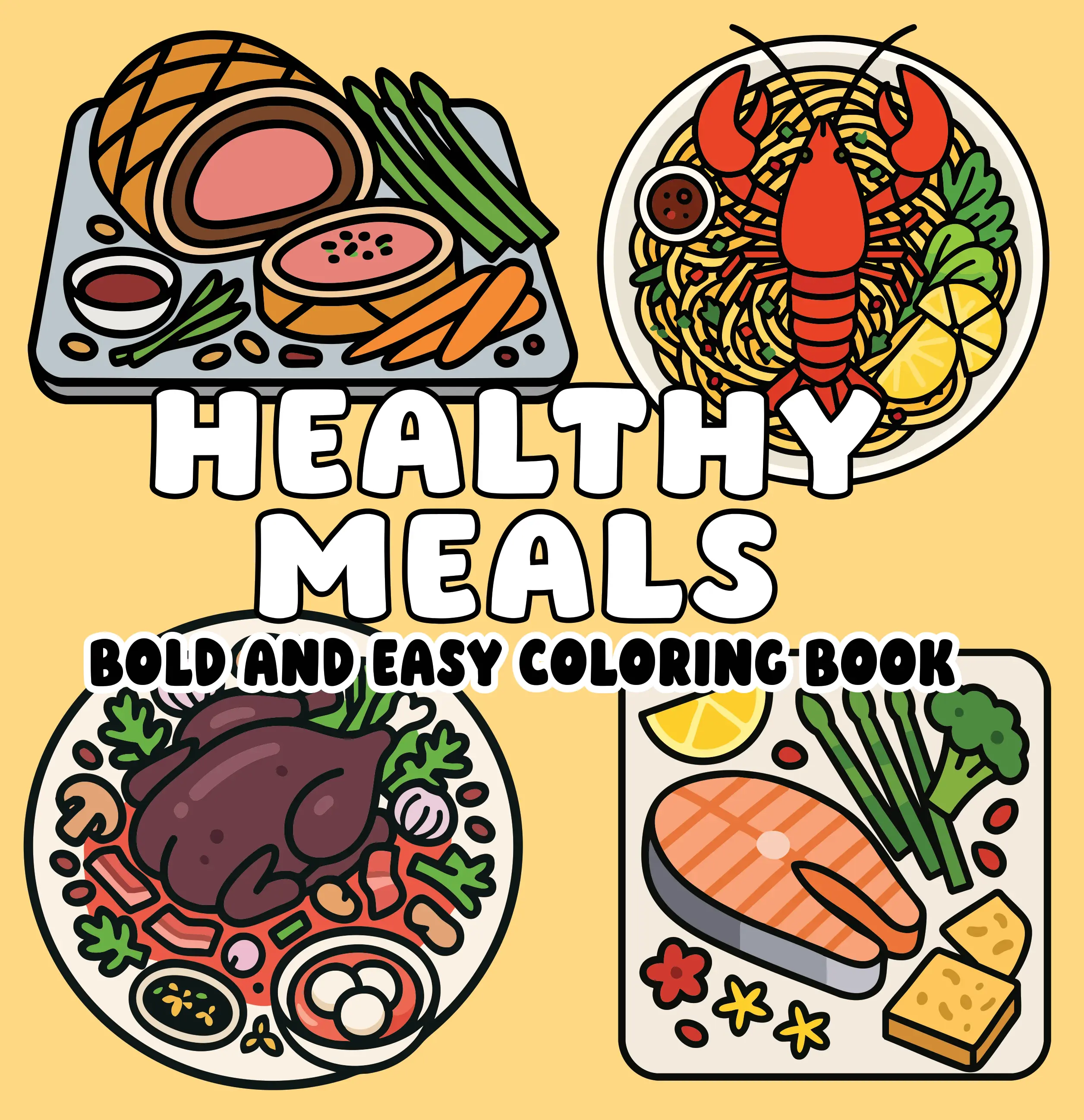Page Publications Healthy Food Pre-Printed Graphic Coloring Book - Comic Style, Bold-Line Easy Designs for Artistic Expression, Stress Relief (Office Stationery & Art Supplies)