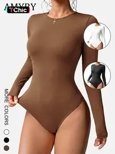 Women's Spring & Fall 2026 New Classic Loose Fit Inner Layer Top, Long Sleeve One-Piece Casual Bottoms, Trendy Design Bodysuits