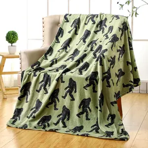 Big Foot Sasquatch Gifts Bigfoot Blanket for Men Women Funny Birthday Unique Sasquatch Gifts Vintage Flannel Throws Blanket for Bed Sofa, 50"x60"(Green,Black), Printed on One Side with a Plain White Back, Halloween Thanksgiving Christmas Gift