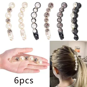 Pack Of 6 Artificial Pearl Banana Clip, Ponytail Clip Combs, Classic Banana Hair Clips for Thick Thin Fine Hair for & Women Hair Additions