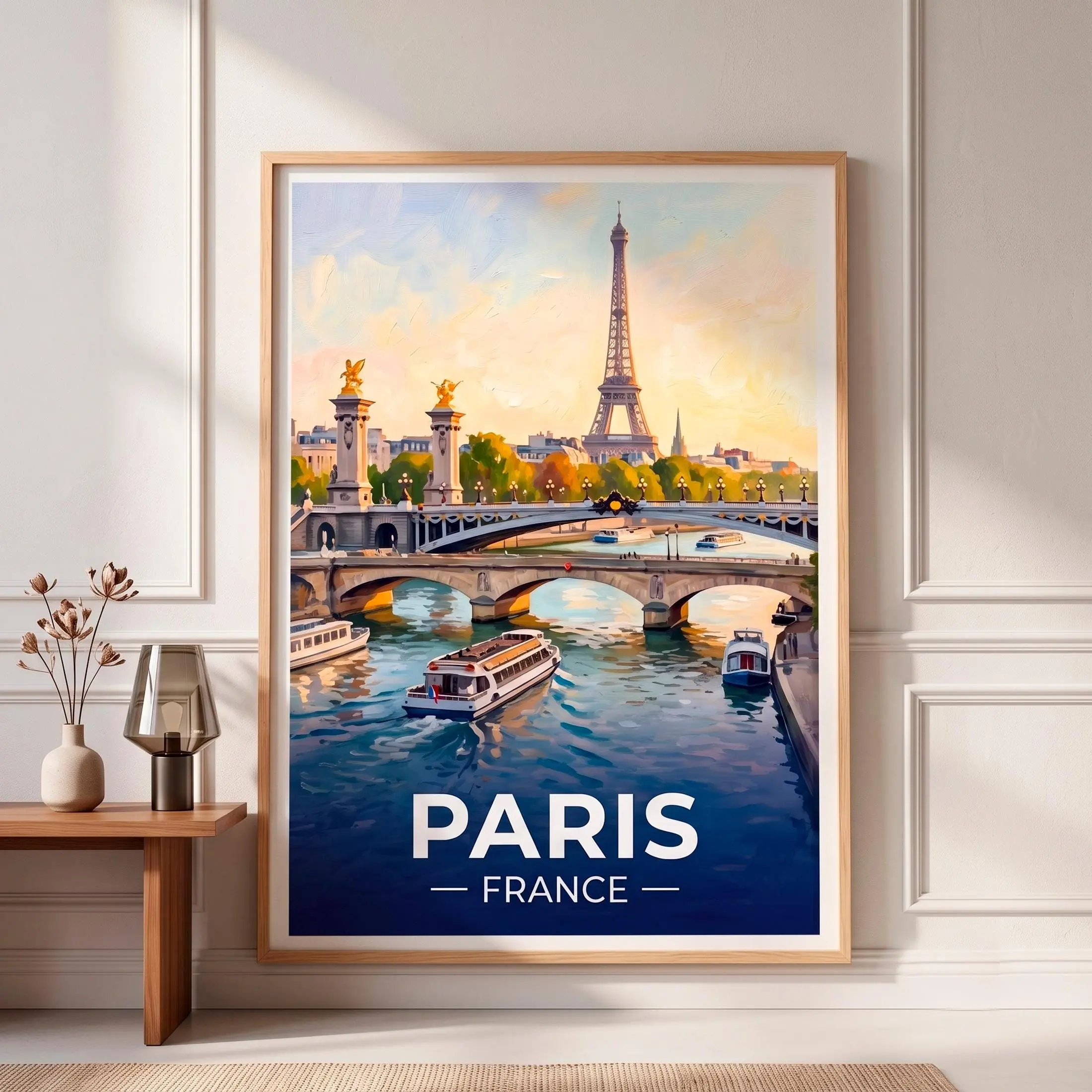 [SALE UP TO 40%] [Unframed] Paris Travel Poster, Eiffel Tower Wall Art, Retro France Print, Seine River Painting, Vintage Parisian Cityscape, Wanderlust Gallery Decor