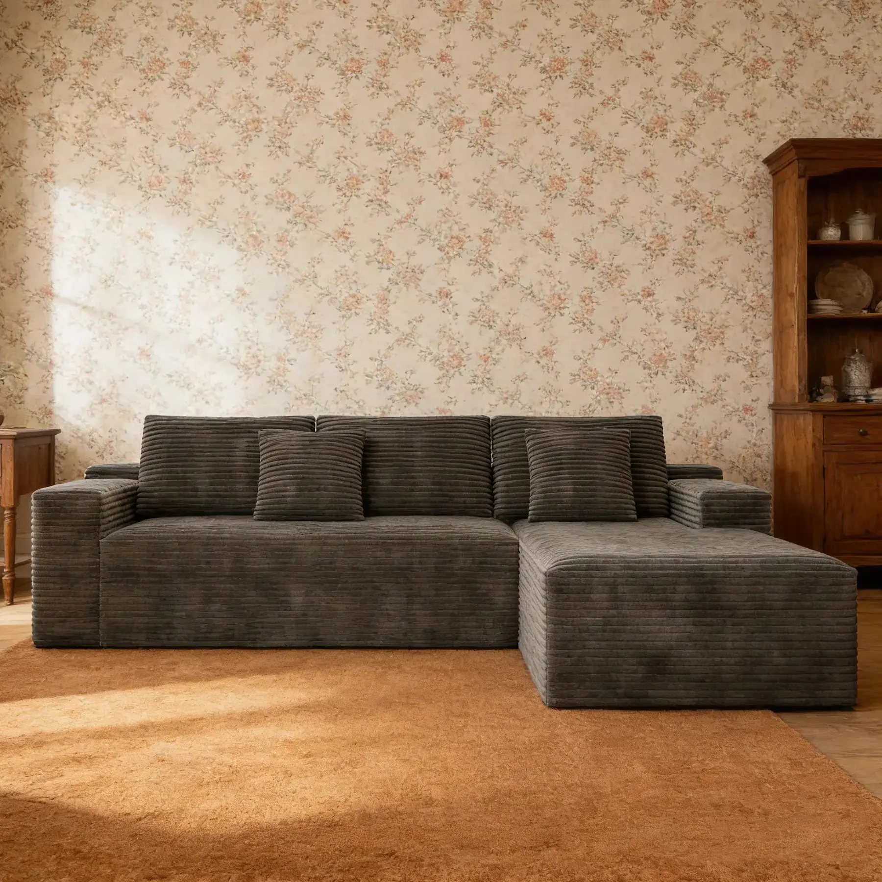 104.3" Grey L Shaped Sofa with Right Chaise