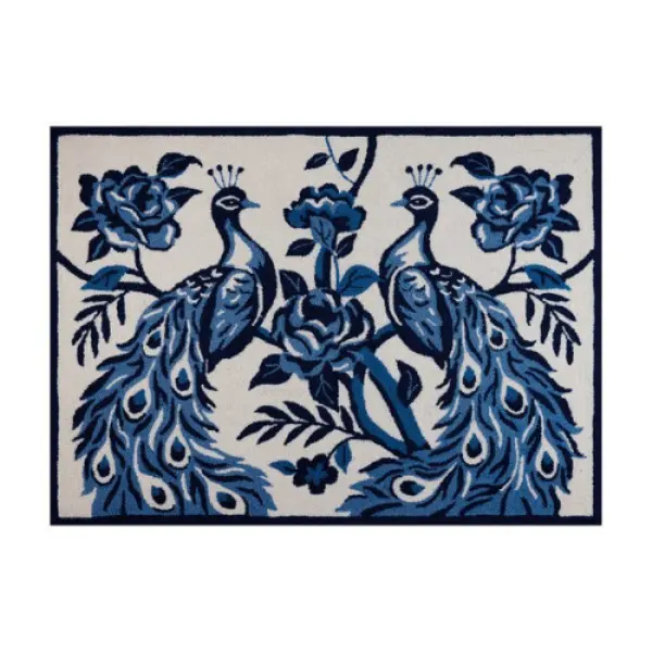 34 x 47 in. Chinoiserie Peacock Hook Rug