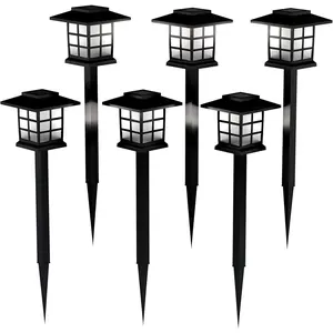 Pure Garden Solar Pathway Coach Lights - Set of 6 Water-Resistant Outdoor Stake Lighting for Garden, Landscape, Patio, Garden, and Walkway (Black)