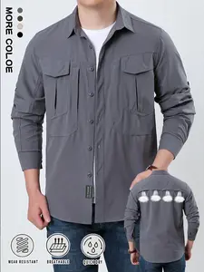 Men's Outdoor Fishing Sun Protection Collared Long Sleeve Button Up Pocket Shirt, Thin Multi-Pocket Casual Workwear, Spring 2026 New Arrival