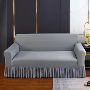Solid Color Sofa Cover with Ruffle Trim, 1 Count Non-slip Sofa Slipcover, Sofa Protector for Home Living Room Bedroom Hotel Dormitory Decor