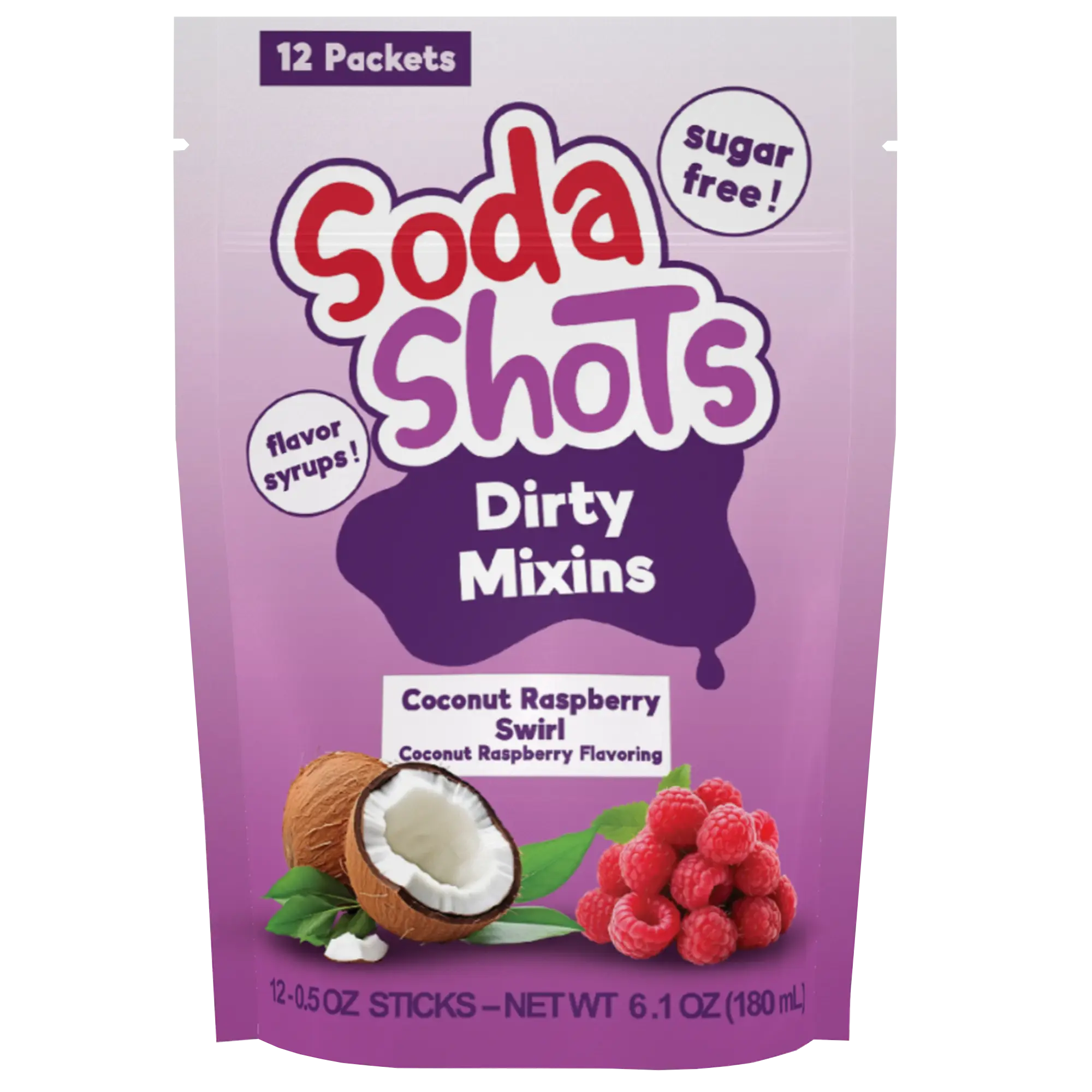 Coconut Raspberry Swirl Dirty Soda Sugar Free Coconut Raspberry Syrup Mixin, Mix into 12-16oz Sodas, at Home and on the Go.
