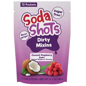 Coconut Raspberry Swirl Dirty Soda Sugar Free Coconut Raspberry Syrup Mixin, Mix into 12-16oz Sodas, at Home and on the Go.