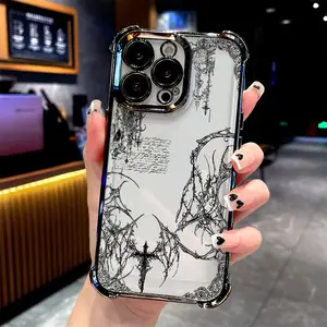 Luxury Black Gothic Cross Protective Phone Case Suitable for iPhone 17 16e 16 15 14 13 12 11 Mini Pro Max Air X XR XSMAX 8 7 Plus Anti Fall Transparent Soft Back Cover Accessories