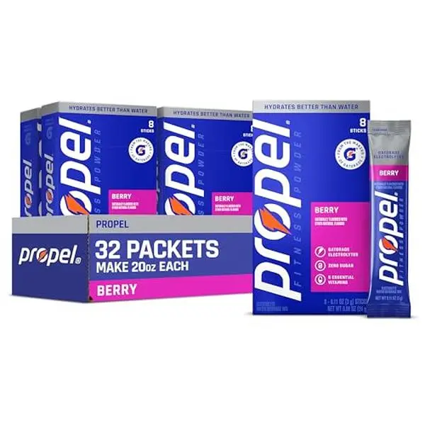Propel Electrolyte Powder Drink Mix, Berry, (32 Servings) | Zero Sugar, Enhanced Water Beverage, Gatorade Electrolytes, Vitamins, No Added Colors, No Artificial Flavors, Hydration