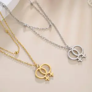 Cazador Choker Necklaces for Women Lesbian Symbol Pendant Stainless Steel Double Chain Necklace LGBT Fashion Jewelry 2025 New