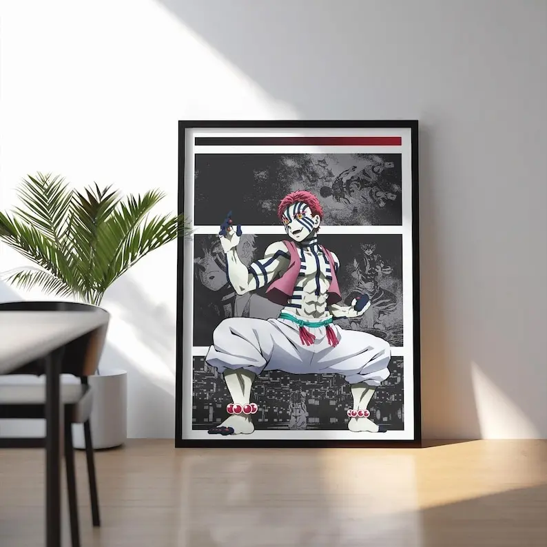 [Up to 50% Off] Demon Slayer Akaza Houndstooth-Herringbone No-Frame Plastic Anime Poster Print, Free Shipping, Wardrobe Wall Decor, Multi-Size Accurate Alphabet Marble-Accent Room Collage, Anime Fan Gift