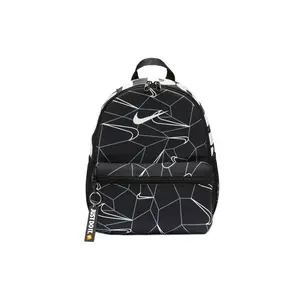 Nike Sporty Backpack with Allover Logo and JUST DO IT Print, External Zipper Pocket, Fabric Material, Small Size for Men in Black