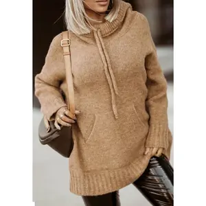 Camel Cowl Neck Pullover Hooded Sweater