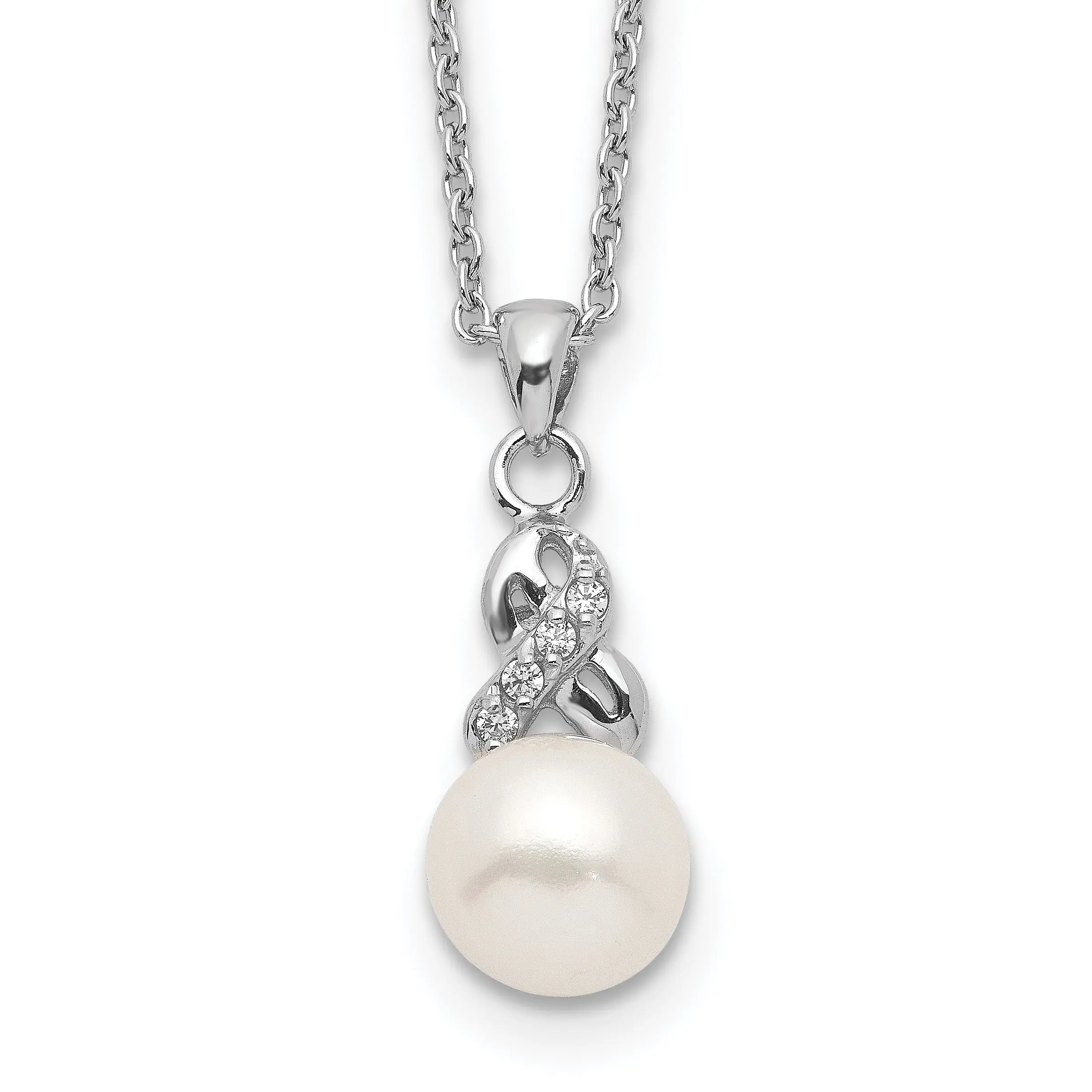 Sophia Jewelers Sterling Silver Pearl CZ Pendant Necklace with Elegant Polished Finish