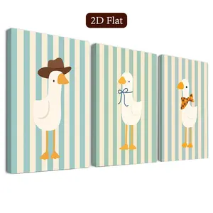 3 Framed Duck Wall Art Set, Western Theme Canvas Prints, Cute Animal Posters, Modern Decor for Living Room, Bedroom, Home Office, Bathroom