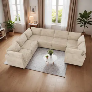 ALTRIGUS Modern U-Shaped Oversized Corduroy Modular Sectional Sofa Couch 7-Seater Convertible Corner Couch with Removable Cushion Covers Deep Seat Comfy Upholstered Cloud Sofa with Pillows for Modern Living Room