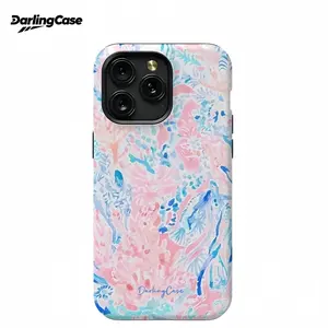 DarlingCase Watercolor Coral Reef Phone Case for iPhone 15/14/13/12 Pro Max - Preppy Coastal Granddaughter Aesthetic, Pink Blue Pastel Floral Tropical Protective Case for Women Girls, Lilly Pulitzer Style Beachy Summer Phone Cover