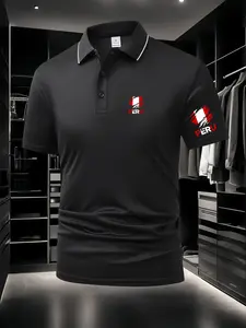 Men's Classic Short-Sleeve Fitted Polo Shirt, Peru National Flag Graphic, Breathable & Comfortable Fabric, Chest & Sleeve Dual Prints, Summer Casual/Business/Sports Top