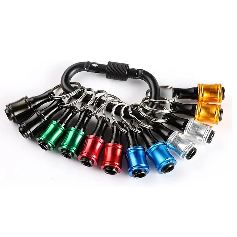 KPKL Portable Bit Holder Key Chain, 1/4 Inch Hex Shank Screwdriver Bit Clip for Impact Driver Drill Bit Extension Nut Driver, Quick Release Lightweigh