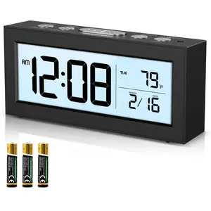 Alarm Clock Battery Operated, LCD Display Digital Clock with Snooze, 12/24H, Auto Dimming & Working Mode, Temperature, Desk Clock for Bedroom, Office, Travel