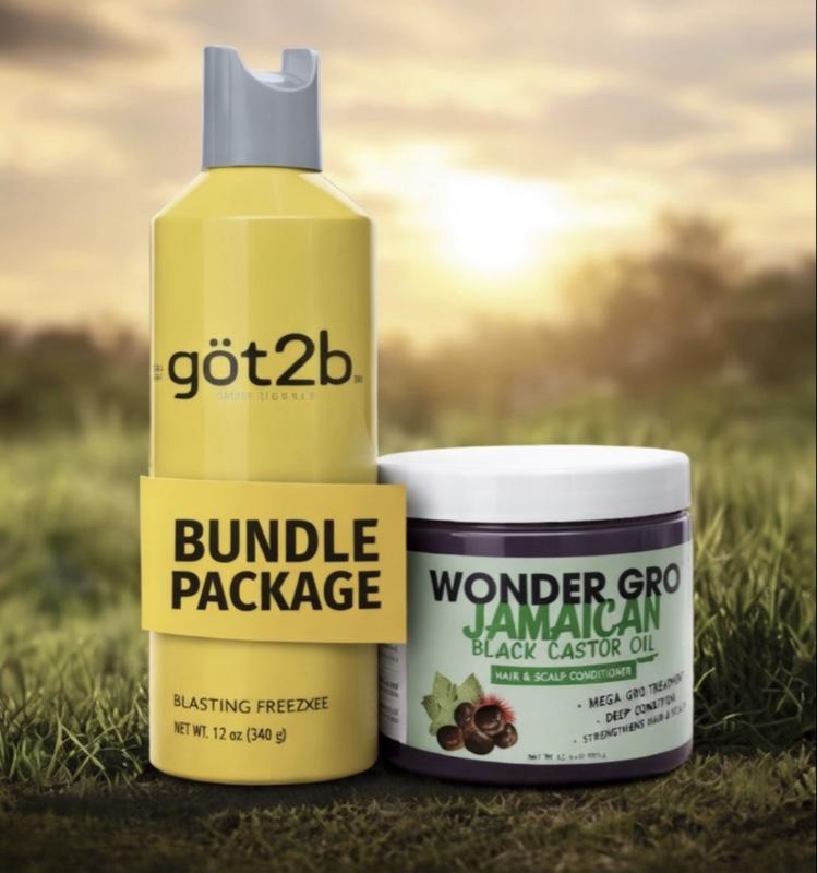 got2b Blasting Freeze Spray 12oz & Wonder Gro Jamaican Black Castor Oil Ultimate Haircare Bundle for Sleek Styles & Healthy Growth - Gel