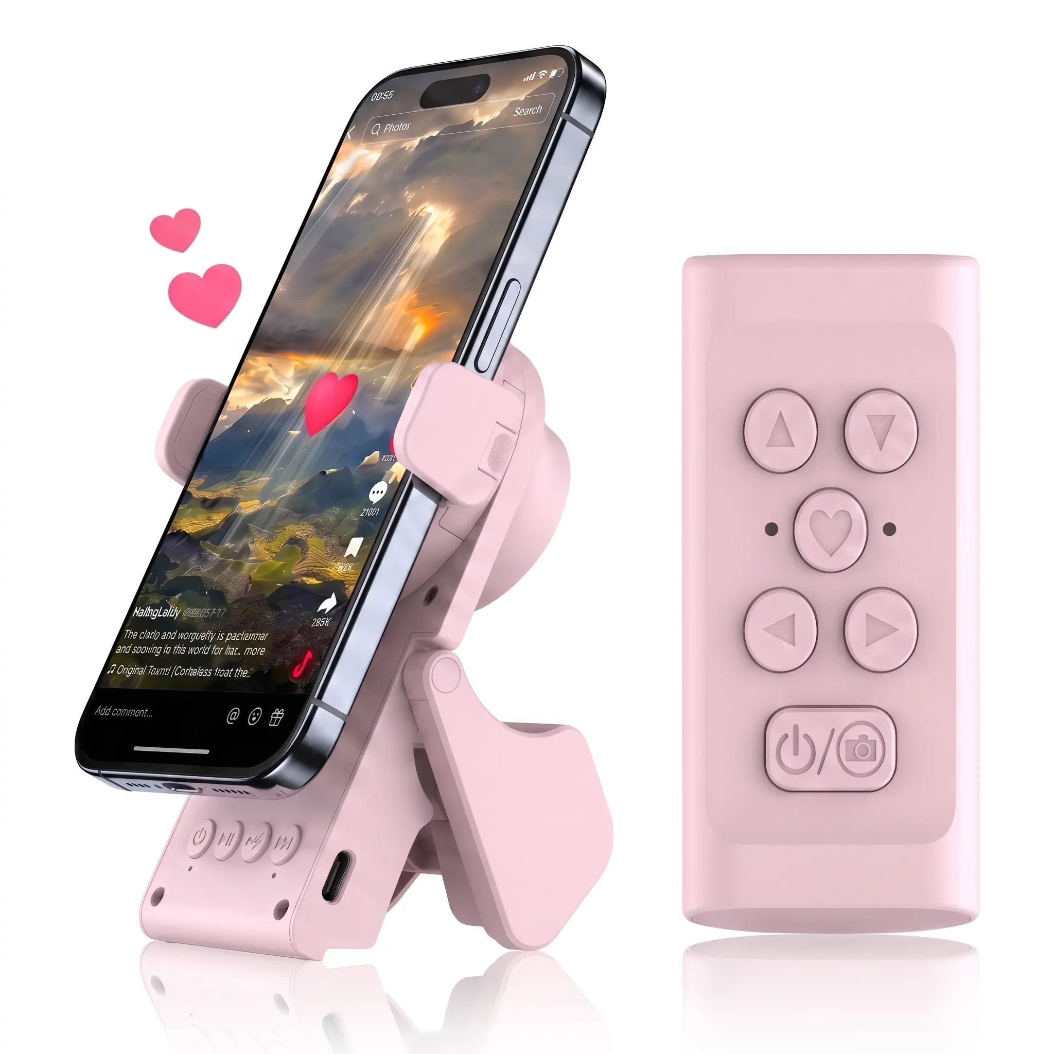 MFHHFM Multi-Function Bluetooth Remote Control with Holder - Cellphone Mobile Accessories, E-Book Page Turner, Selfie Shutter for Smartphones & Tablets, Plastic