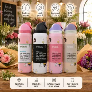 Owala FreeSip Floral Straw Water Bottle, Double Wall Insulated Stainless Steel Cup, Leakproof BPA-Free Bottle for School Gym Travel new1