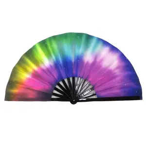 1 pcs Folding Fan UV Glow Rave Bamboo Summer Hand Fan Aurora Decoration Dancing Party Wedding Night Club Concert Festival Large Folding Fan UV Glow Rave Bamboo Summer Hand Fan Aurora Decoration Dancing Party Wedding Night Club Concert Festival Large