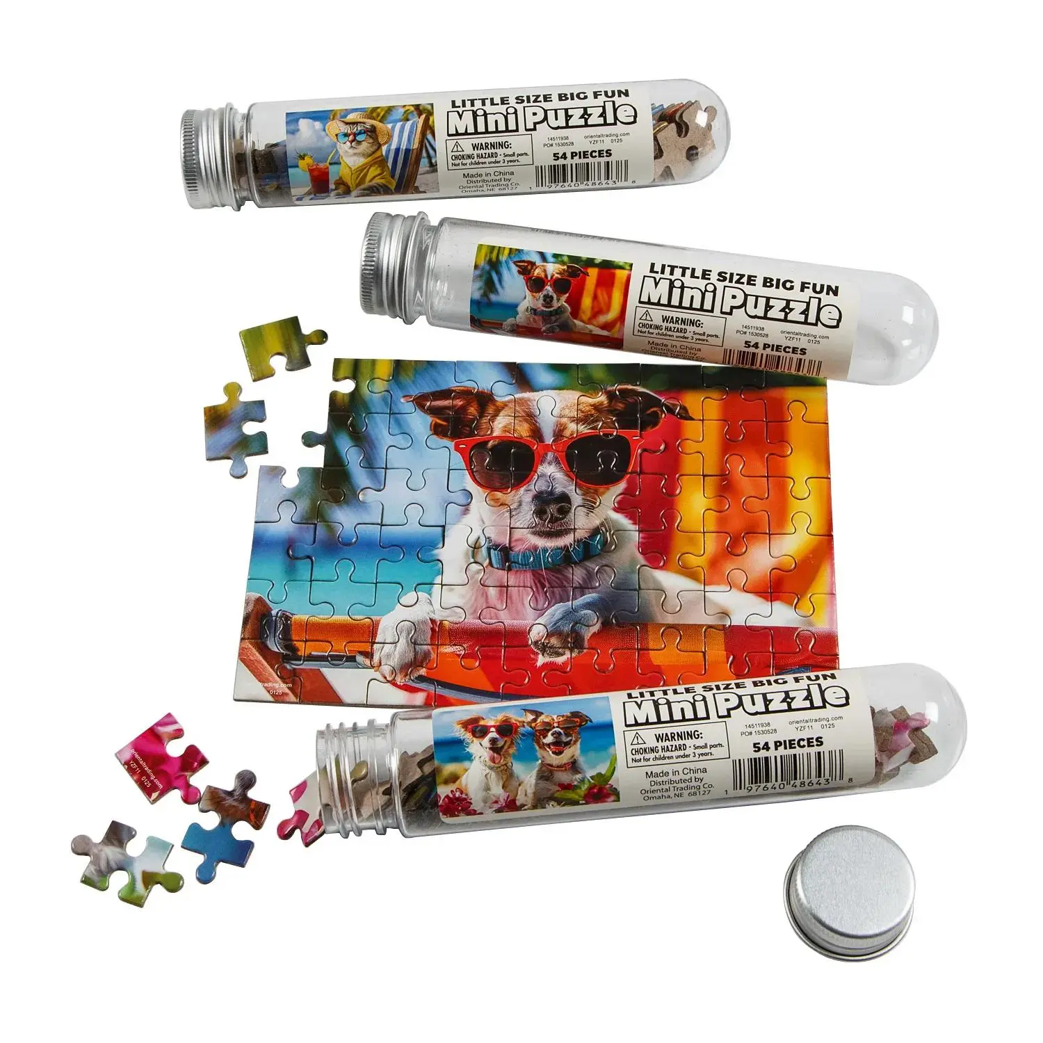 6" x 4" Luau Pets & Flowers Mini Jigsaw Puzzle in a Plastic Tube - 12 Pc.