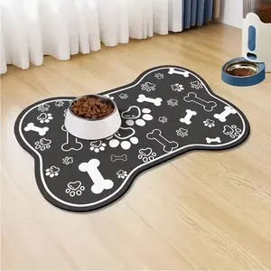 Bone-Shaped Quick-Dry Pet Feeding Mat with Non-Slip Rubber Base, Anti-Dirty Algae Clay Dog Cat Bowl Pad, Essential Indoor Pet Accessory