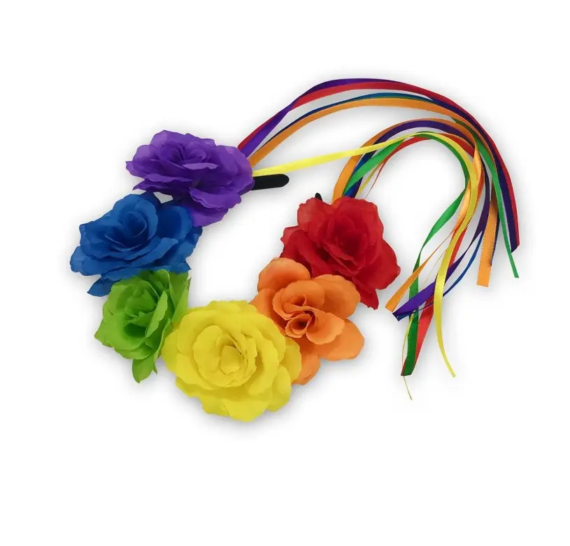 Pride Rainbow Headband Rose Flower Crown Boho Outfits for Women Ribbon Holloween Gay Pride Accessories Lgbtq Bisexual Pride Outfits for Women