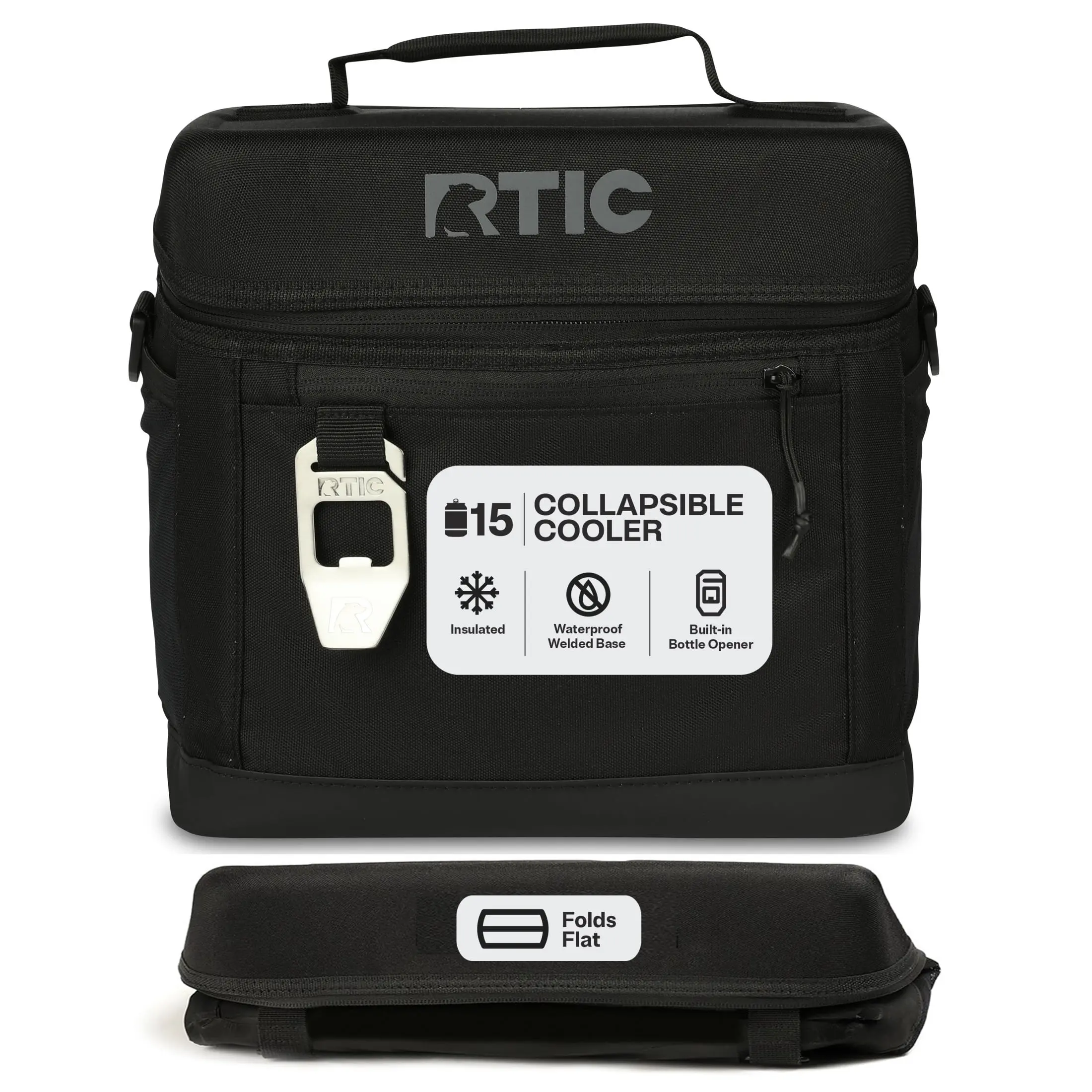 RTIC 15-Can, 16 Qt, Collapsible Soft Cooler with Bottle Opener, Black