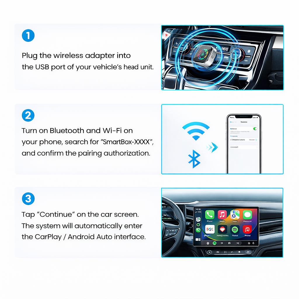 Wireless Carplay Adapter for iOS & Android Auto Dongle Plug and Play Easy Setup Carplay for iOS 10+ and Cars After 2016 Car Mini Sleek Design Supports Most Vehicles from 2016 and Newer Bluetooth
