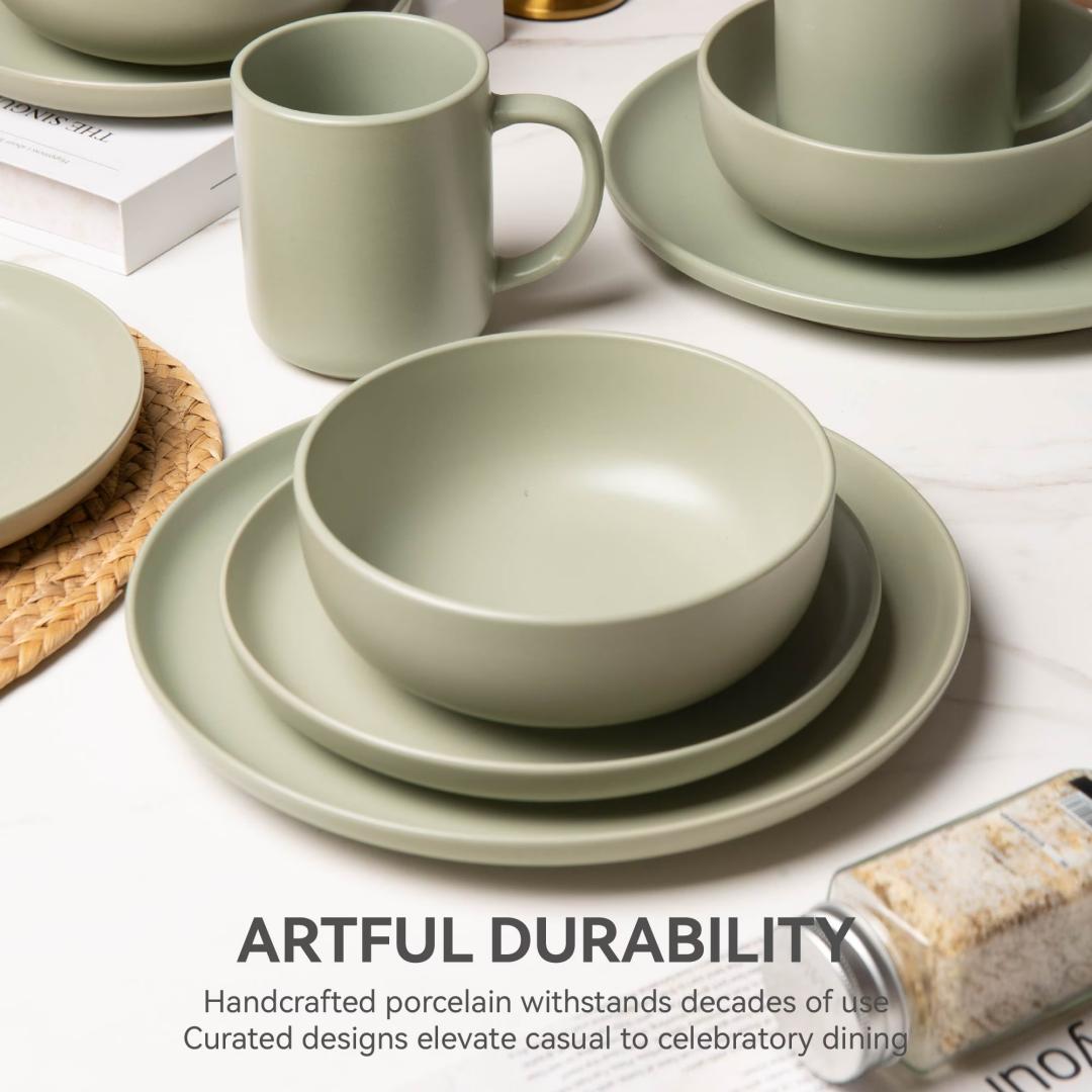 12-Piece Stoneware Dinnerware Sets With Mugs  Microwave & Dishwasher Safe  Non-Toxic Dinner Plates Bowls Set   Stackable Matte Glaze Kitchenware For 3