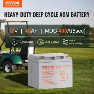 VEVOR Rechargeable AGM Marine Battery, 12V 40AH, with 400A Discharge Current, Ideal for Mobility Scooters, Electric Wheelchairs, Go-Karts, and e-Bikes