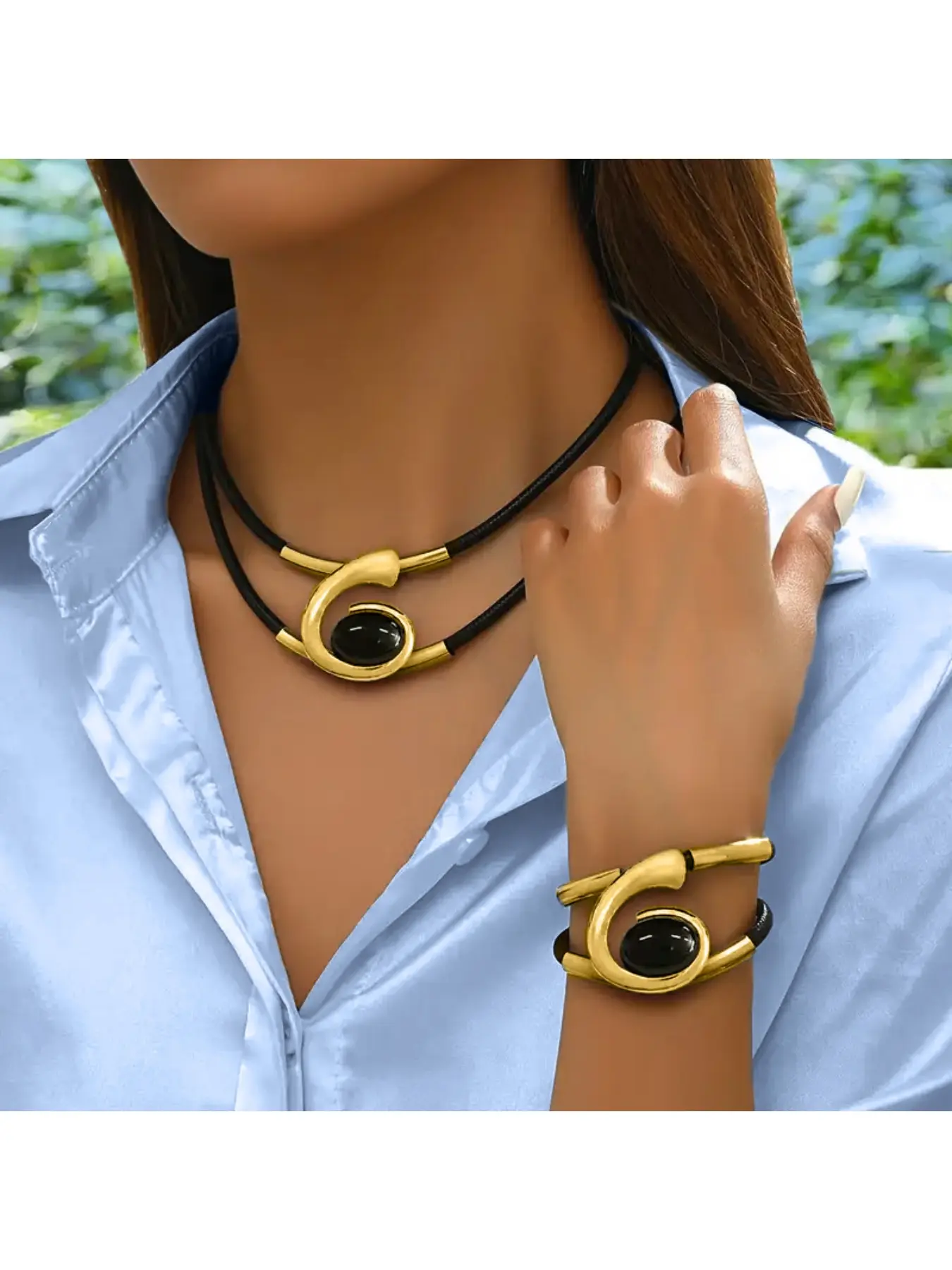European and American Bohemian style spiral snail-shaped acrylic gemstone Boho jewelry set women's necklace bracelet combination Matching Jewelry Set