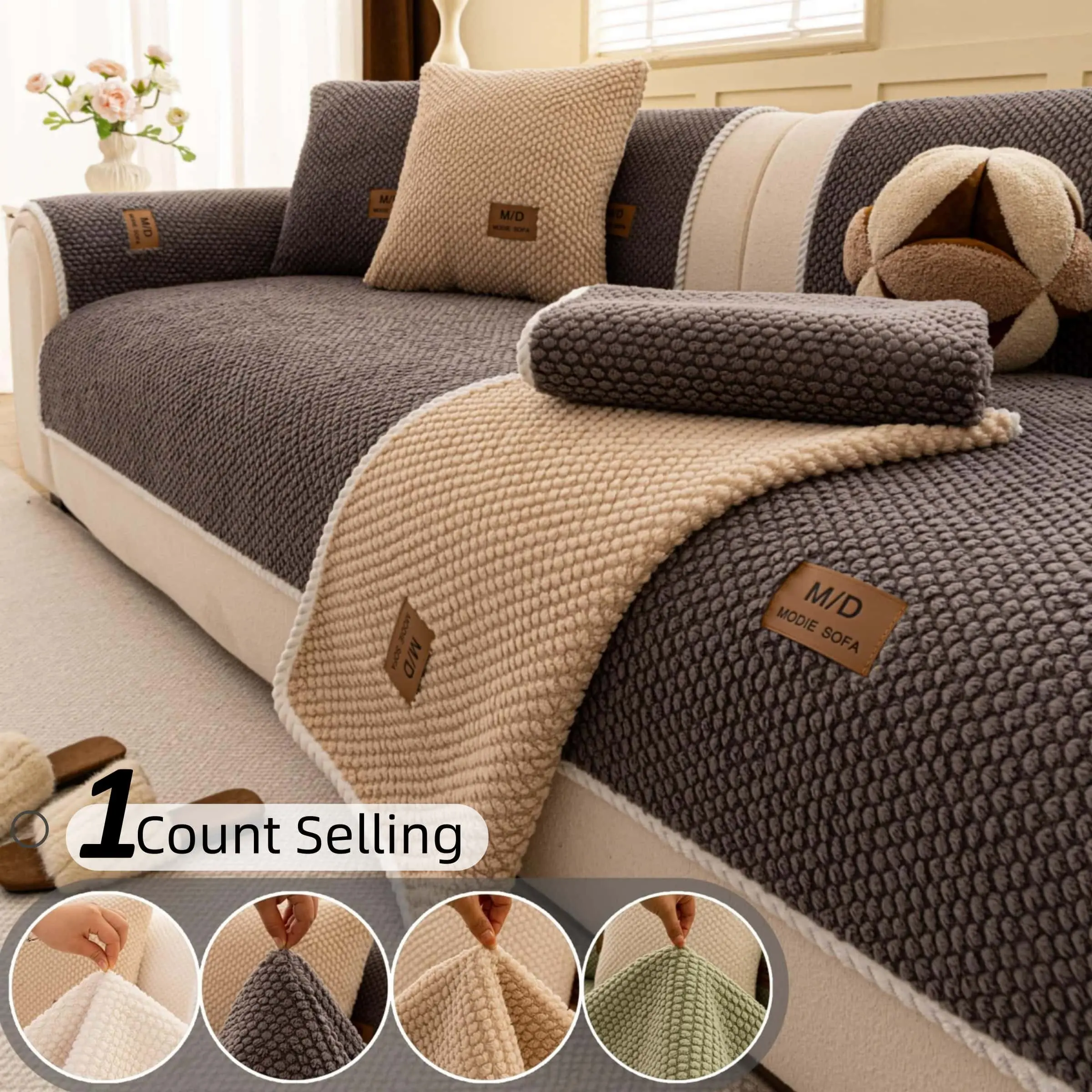 Soft Plush Couch Cover for Dogs & Cats, Thick Non-Slip Sofa Cover, Pet-Friendly Washable Furniture Seat Cover Pad, Removable Washable Cover, Sofa Slipcover, Multiple Colors, for 1/2/3/4 Seater Sofa