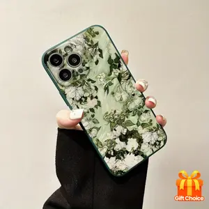 New Silicone Green Oil Painting Floral Design Case for Iphone 16 Deluxe, Compatible with Iphone 15, 14, 13, 12, 11 Plus, Pro Max, XS, XR, Mini, 7, 8, SE2, SE3, ZS1. A Protective Case That Makes a Great Gift for Family, Friends, And Loved Ones.