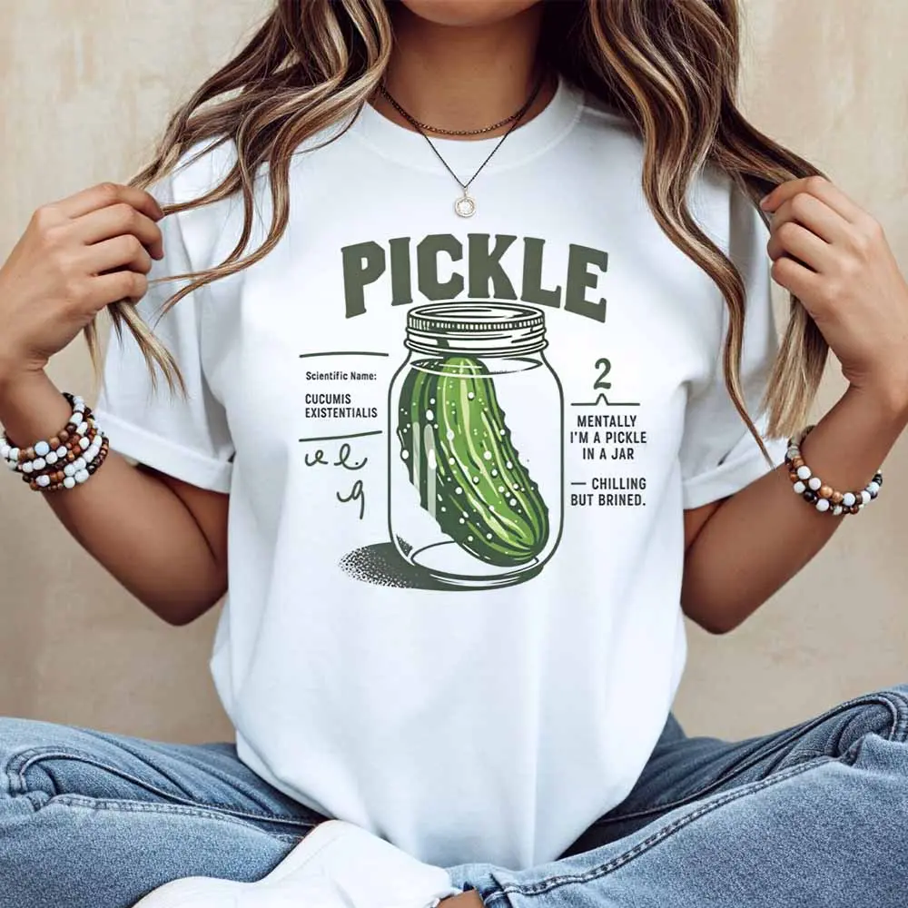 Pickle Jar Graphic And Text Print T Shirt Women Casual Short Sleeve Top Fashion Statement Tee