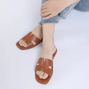 Women's Dressy Flat Sandals Comfortable Slip On Leather Slide Sandals Footwear Summer Shoe Walking Shoes