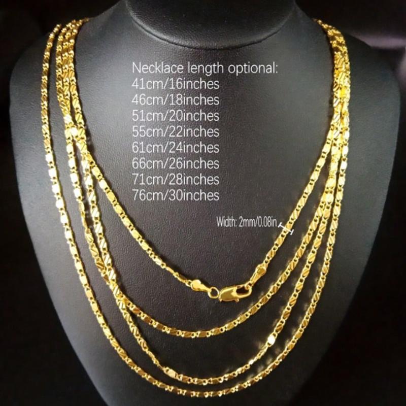 Chiếc dây chuyền vàng 18K tinh xảo này, rộng 2mm và dài từ 16 đến 30 inch, phù hợp cho cả nam và nữ, đa năng, thanh lịch và là một món quà hoàn hảo.