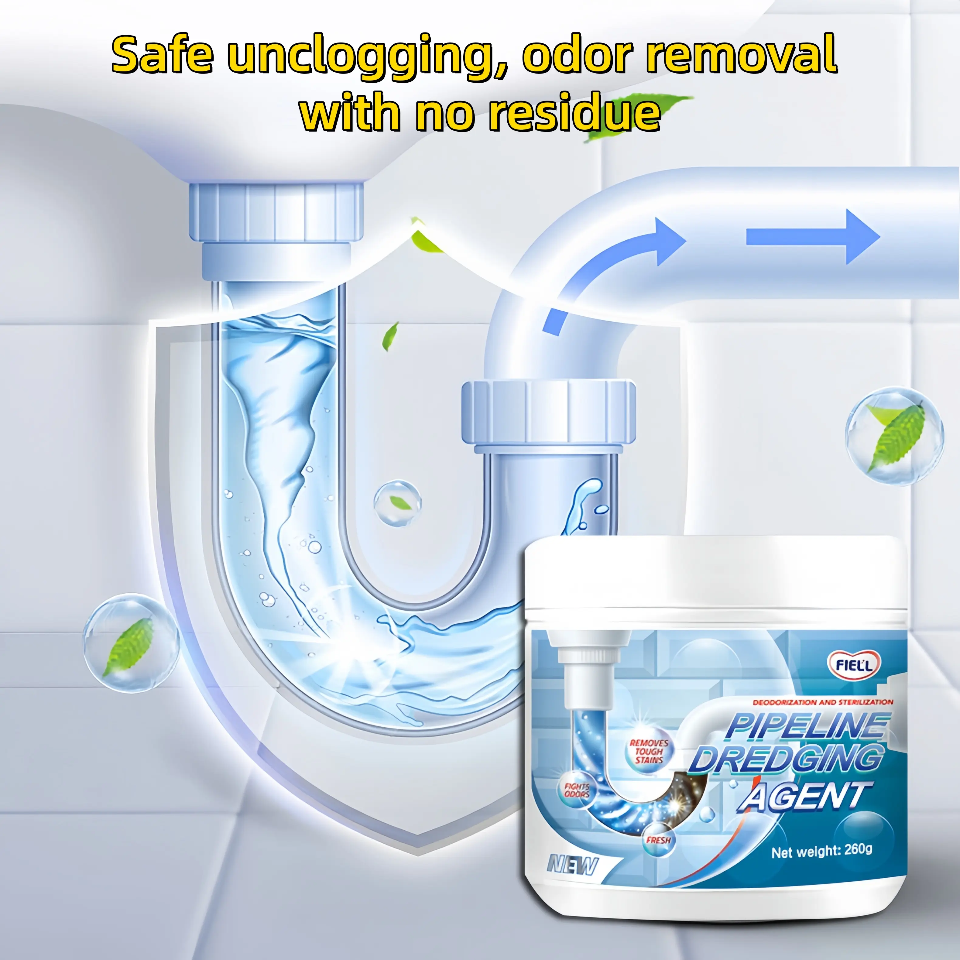 Unclogging Cleaner Pipeline Dredging Agent - Safe Unclogging Odor Removal No Residue Drain ...