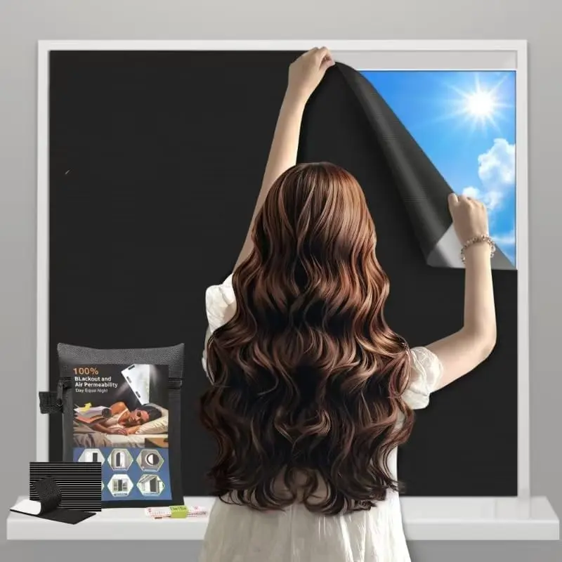 100% Blackout curtains DIY Window Blinds for Bedroom - Portable No-Drill Window Shades with Stickers & Tabs, 79x58 inch Blackout Cover Suitable for Travel, Car Sunshade & Dorm Room, Media-Friendly
